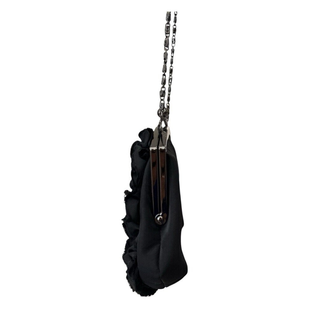 Lulu Townsend Black Rosette Evening Bag Satin Clutch Chain Strap Kiss Lock Purse - Picture 4 of 9